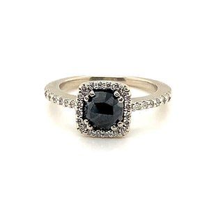Black and White Diamond White Gold Ring | Contemporary Modern Engagement Ring